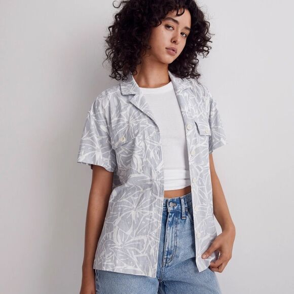 Madewell Linen-Blend Camp Shirt in Abstract Flora - Picture 1 of 12
